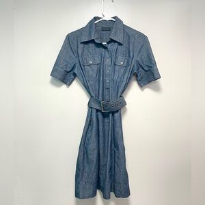 New York & Company 100% Cotton Blue Belted Midi Dress